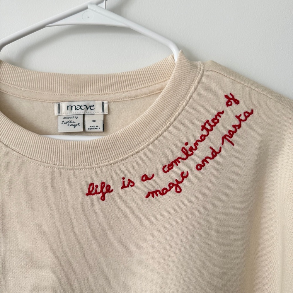 Anthropologie Cute Cream Sweatshirt with Red Embroidery - Picture 6 of 9